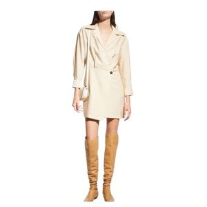 NWT! VINCE Shaped-collar Long-sleeve Wrap Dress In Pale Sand. Size 2.